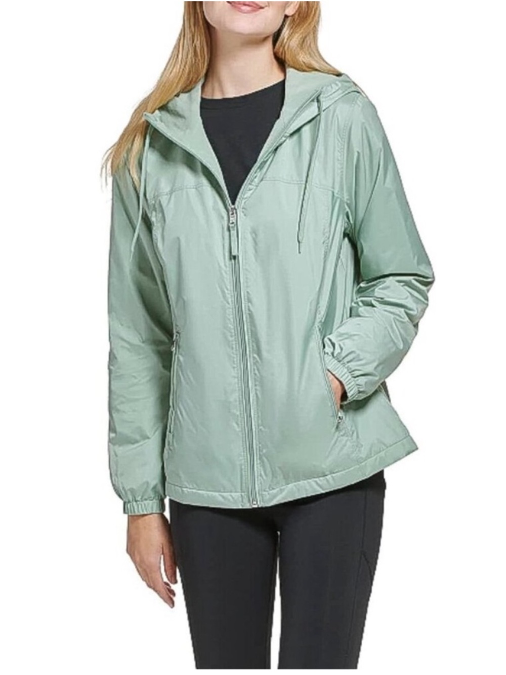 Calvin Klein Iced Sage Zip Front Hooded Windbreaker Fleece Lined Size L
